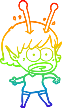 gökkuşağı gradyan çizimi bir çizgi film şok uzaylı kız bir insan tarafından çizildi