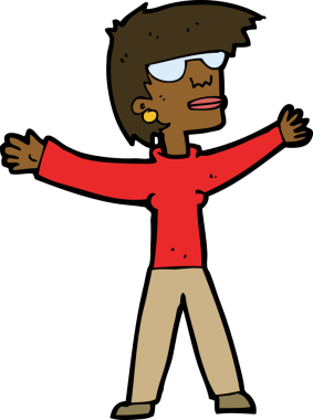 Bir insan tarafından çizilmiş gözlüklü bir karikatür kadın.