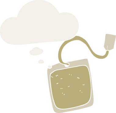 Düşünce baloncuğu olan bir insan tarafından çizilmiş bir çay poşeti.