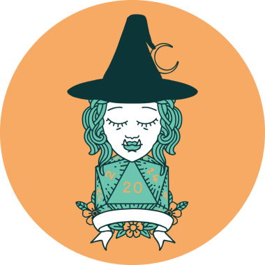 Bir insan tarafından çizilmiş doğal 20 zarlı yarı ork cadı karakteri simgesi