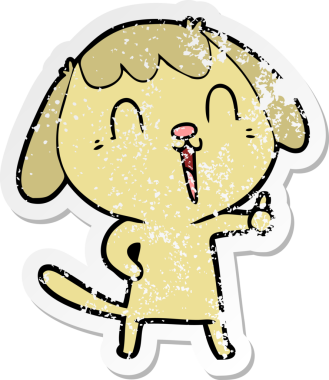 Bir insan tarafından çizilmiş şirin bir köpeğin sıkıntılı çıkartması.