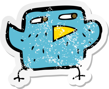 Bir insan tarafından çizilmiş karikatür kuşunun gerilmiş çıkartması.