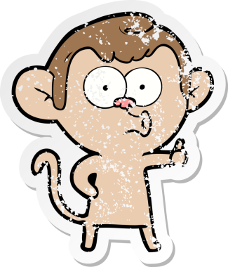 Bir insan tarafından çizilmiş karikatür kornalı maymunun sıkıntılı çıkartması.