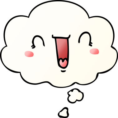 Bir insan tarafından çizilmiş yumuşak eğimli düşünce baloncuklu mutlu çizgi film yüzü