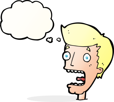 Bir insan tarafından çizilmiş düşünce baloncuğuyla dehşete düşmüş bir adam.