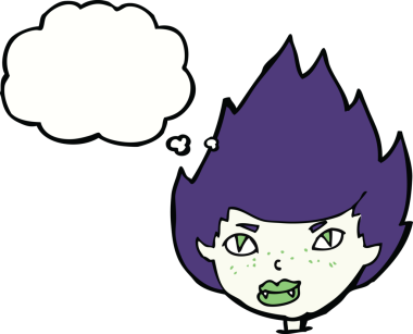 Bir insan tarafından çizilmiş düşünce balonlu vampir kafası.