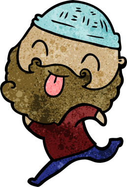 Bir insan tarafından çizilmiş sakallı, koşan bir adam.