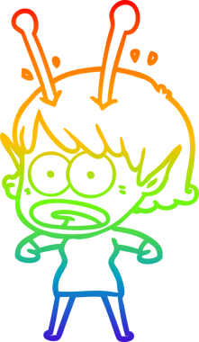 gökkuşağı gradyan çizimi bir çizgi film şok uzaylı kız bir insan tarafından çizildi