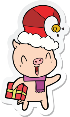 Bir insan tarafından çizilmiş mutlu bir domuzun çıkartması.