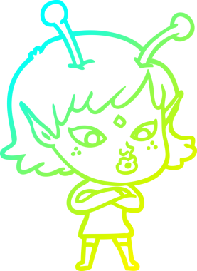 Bir insan tarafından çizilmiş güzel bir uzaylı kız çizimi.