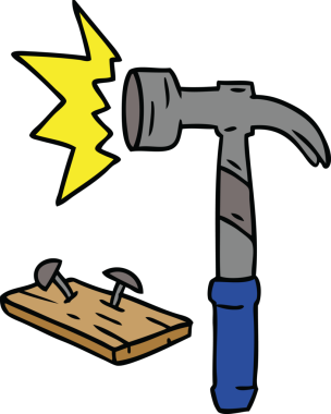 Bir insan tarafından çizilmiş çekiç ve çivi karalaması.