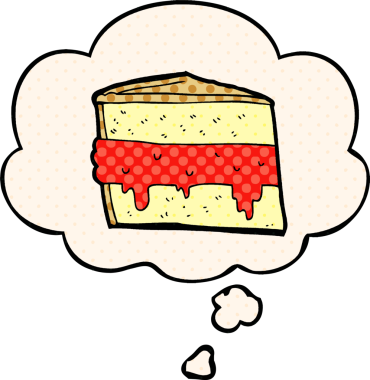 Bir insan tarafından çizilmiş, düşünce baloncuklu çizgi film pastası.