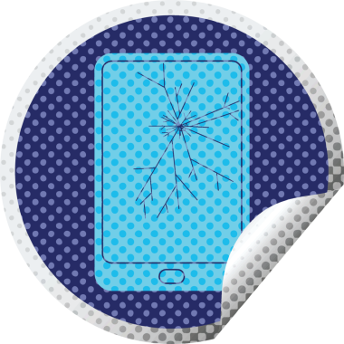 Kırık elektronik tablet. Bir insan tarafından çizilmiş dairesel soyma etiketi.