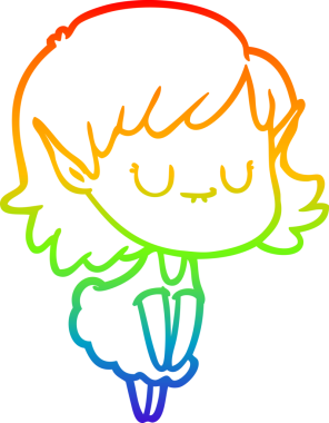 Gökkuşağı gradyan çizgisi mutlu çizgi film kızı bir insan tarafından çizilmiş elbise giyiyor.