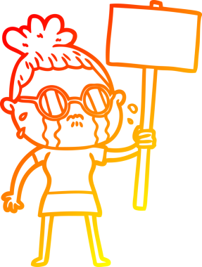 Bir insan tarafından çizilmiş gözlüklü, ağlayan bir kadının çizgi film çizimi.