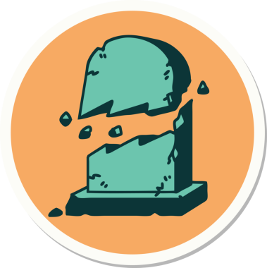 Bir insan tarafından çizilmiş kırık bir mezar taşının geleneksel stiliyle dövme çıkartması.