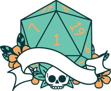 Retro Dövme Biçimi Doğal Bir d20 zar bir insan tarafından çizildi