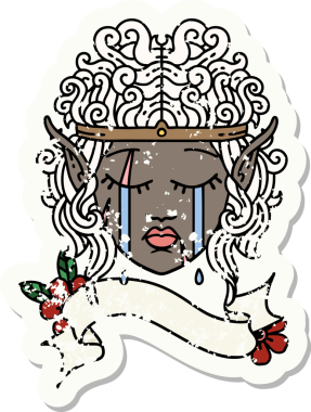 Retro Dövme Tarzı Ağlayan Elf Barbar karakter yüzü Bir insan tarafından çizilmiş