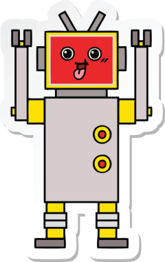 Bir insan tarafından çizilmiş şirin çizgi film robotunun çıkartması.