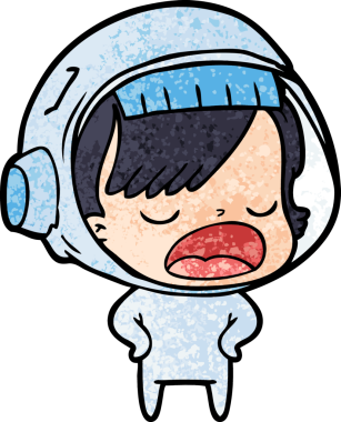 Karikatür astronot kadın bir insan tarafından çizilmiş.