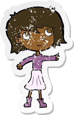 Bir insan tarafından çizilmiş mutlu bir kız çizgi filminin gerilimli yapıştırması.