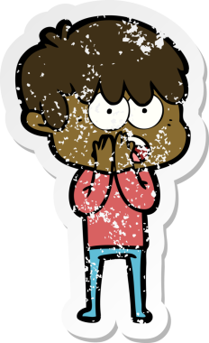 Bir insan tarafından çizilmiş endişeli bir çizgi film çocuğunun sıkıntılı çıkartması.