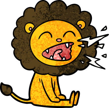 Bir insan tarafından çizilmiş kükreyen aslan çizgi filmi.