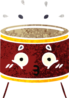 Bir insan tarafından çizilmiş davulun retro çizim tarzı karikatürü