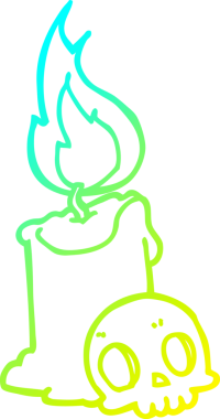 Bir insan tarafından çizilmiş bir karikatür kafatası ve mum çizimi.