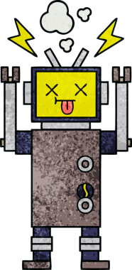 Bir insan tarafından çizilmiş arızalı bir robotun retro grunge desen karikatürü