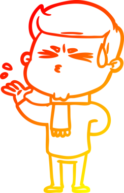 Bir insan tarafından çizilmiş terleyen bir çizgi film karakterinin sıcak çizgi çizimi.