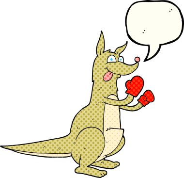 Bir insan tarafından çizilmiş serbest çizilmiş çizgi roman konuşma balonu karikatürü boks kangurusu.