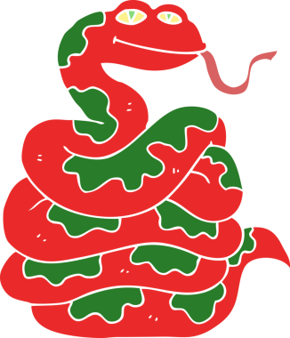 Bir insan tarafından çizilmiş düz renkli çizgi film yılanı.