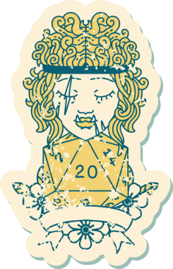 Retro Dövme Biçimi Yarı Ork Barbar Karakteri Bir insan tarafından çizilmiş doğal 20 zar