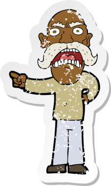 Bir insan tarafından çizilmiş kızgın yaşlı bir adamın gerilmiş çıkartması.