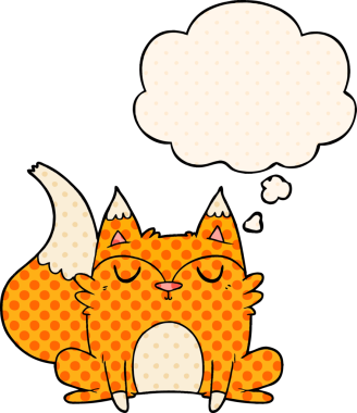 Bir insan tarafından çizilmiş çizgi roman tarzında düşünce baloncuğu olan çizgi film tilkisi.