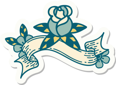 Bir insan tarafından çizilmiş tek bir gül sancağıyla dövme stili çıkartması.