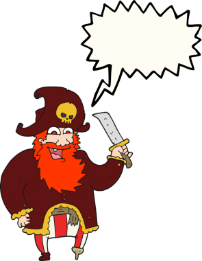 Bir insan tarafından çizilmiş serbest konuşma balonu karikatürü korsan kaptan