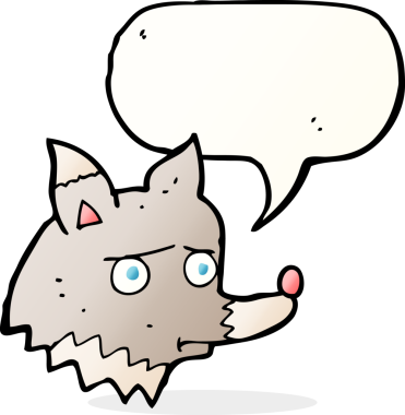 Bir insan tarafından çizilmiş konuşma balonlu mutsuz kurt çizgi filmi.