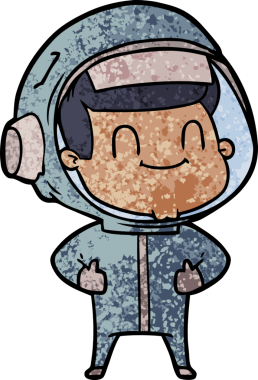 Bir insan tarafından çizilmiş mutlu astronot çizgi filmi.