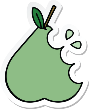 Bir insan tarafından çizilmiş şirin yeşil bir armut çıkartması.