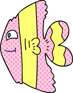 Bir insan tarafından çizilmiş tuhaf çizgi film balığı.