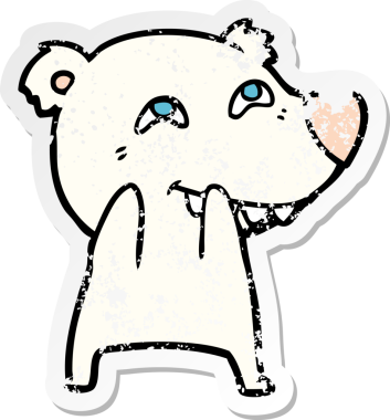 Bir insan tarafından çizilmiş dişleri gösteren karikatür kutup ayısının sıkıntılı çıkartması.