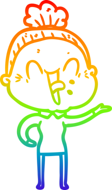 Gökkuşağı gradyan çizgi çizimi Bir insan tarafından çizilmiş mutlu yaşlı kadın