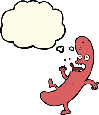 Bir insan tarafından çizilmiş düşünce baloncuklu çizgi film sosisi.