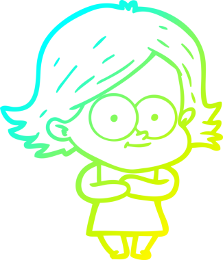 Bir insan tarafından çizilmiş mutlu çizgi film kızı çizimi.