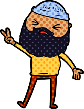 Bir insan tarafından çizilmiş sakallı bir çizgi film adamı.