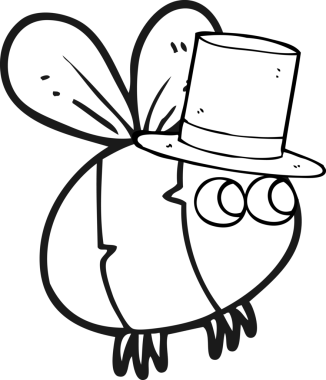 Bir insan tarafından çizilmiş siyah beyaz çizgi film arı silindir şapkası.