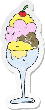 Bir insanın çizdiği karikatür dondurmasının gerilimli retro etiketi.