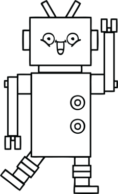 Bir insan tarafından çizilmiş mutlu bir robotun çizgi çizimi